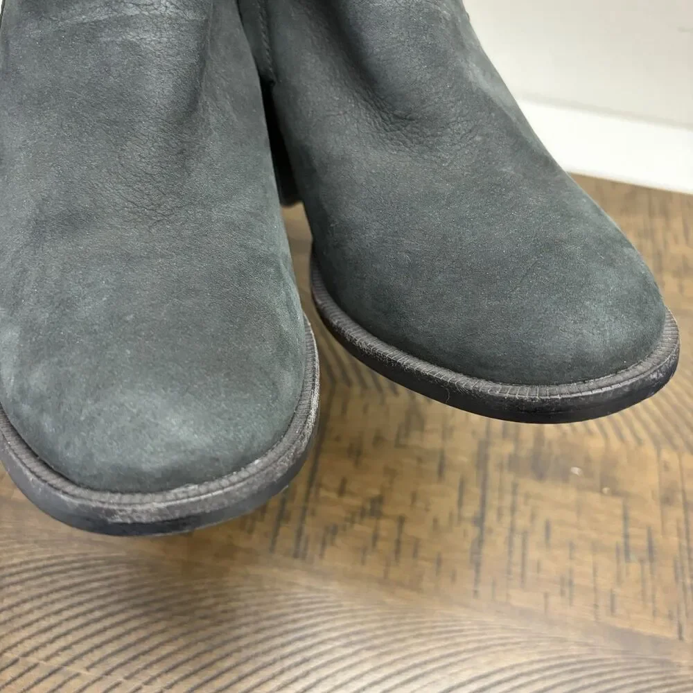 UGG Women Pixley Boot Size 8.5 Gray Nubuck Leather Block Heels Y2K Academia Boho